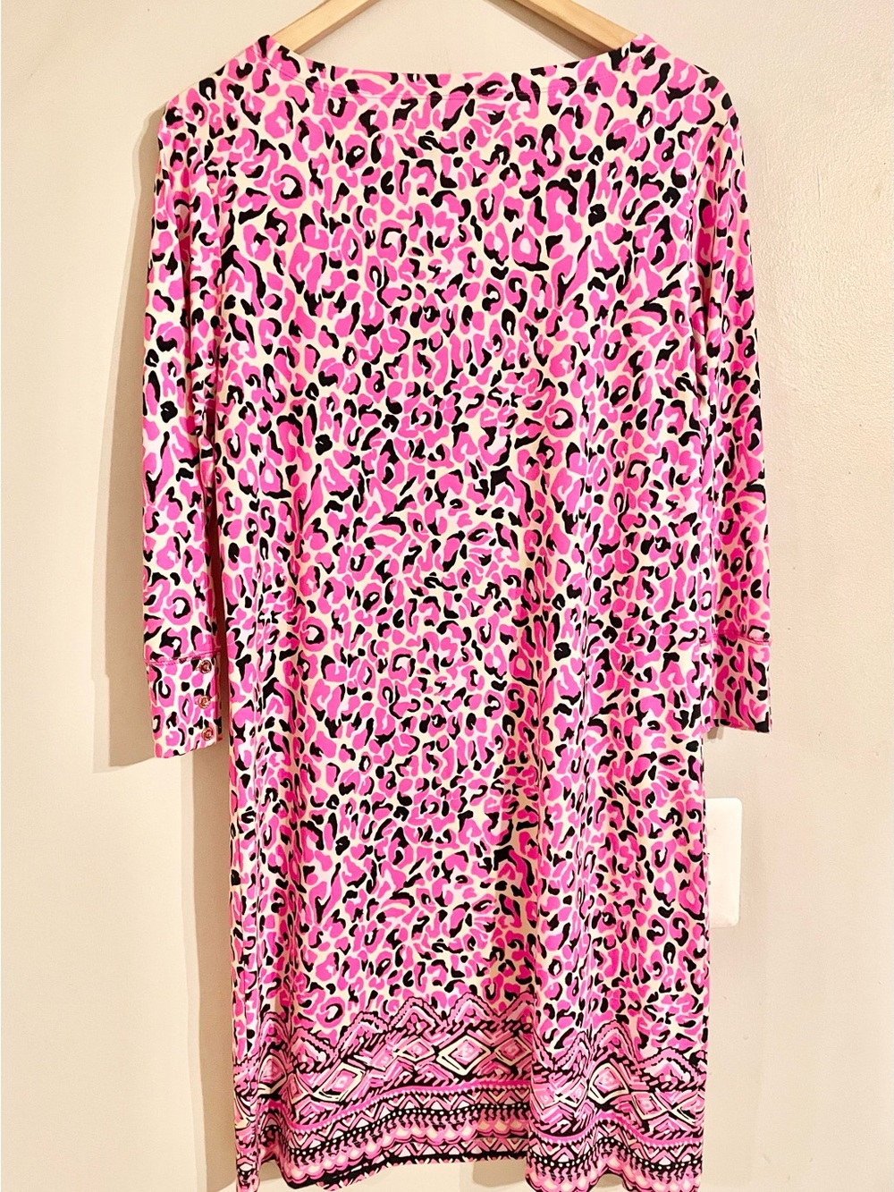 NWOTLilly Pulitzer Sophie Women’s Dress Pink Black Leopard Print 3/4 Sleeve Sz L - Picture 2 of 10